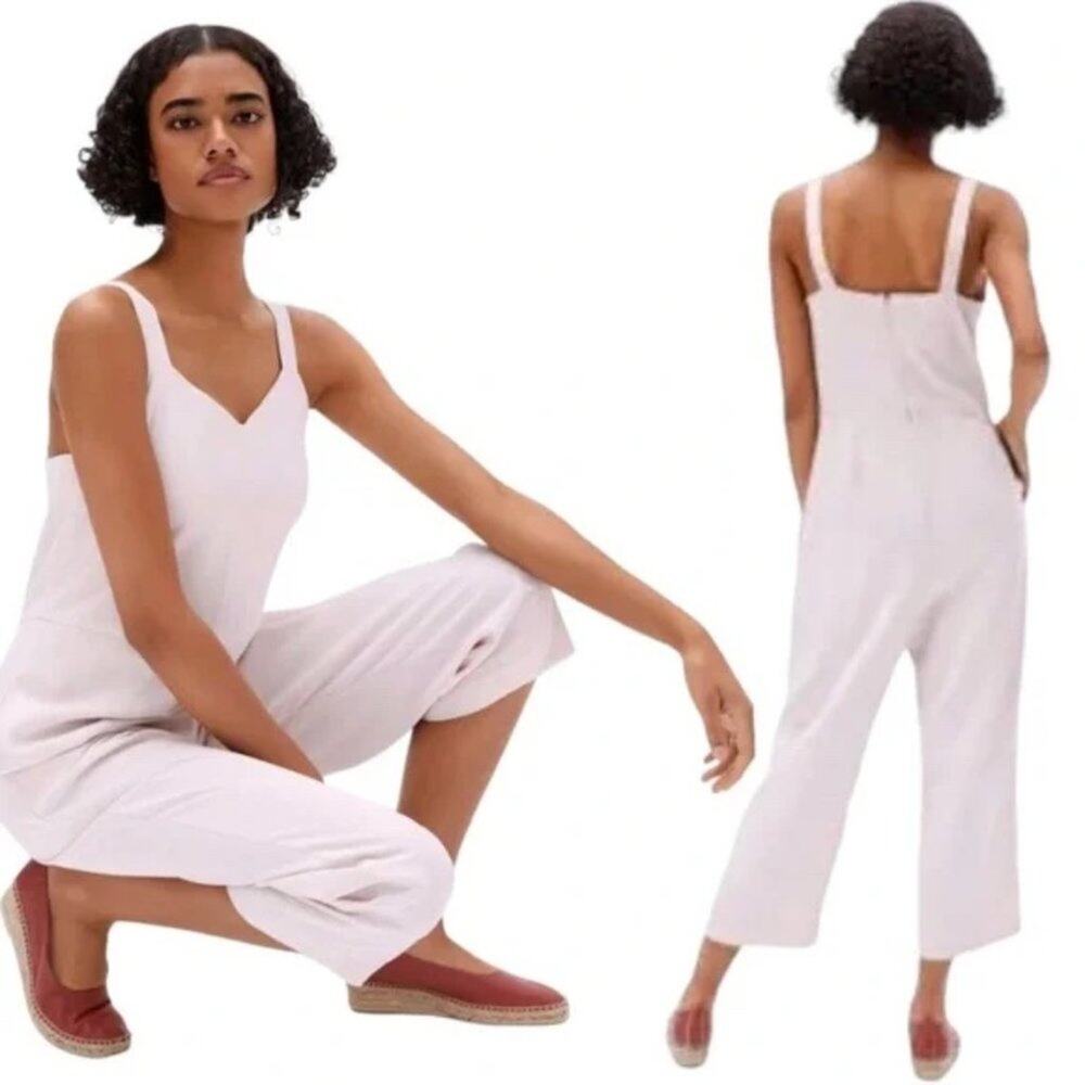 EVERLANE The Japanese GoWeave Baggy Fit Cropped Jumpsuit in Neutral Pink SZ 2